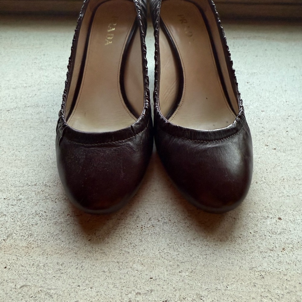 PRADA pumps block heel 39.5 brown chocolate gathered around leather - Picture 4 of 8